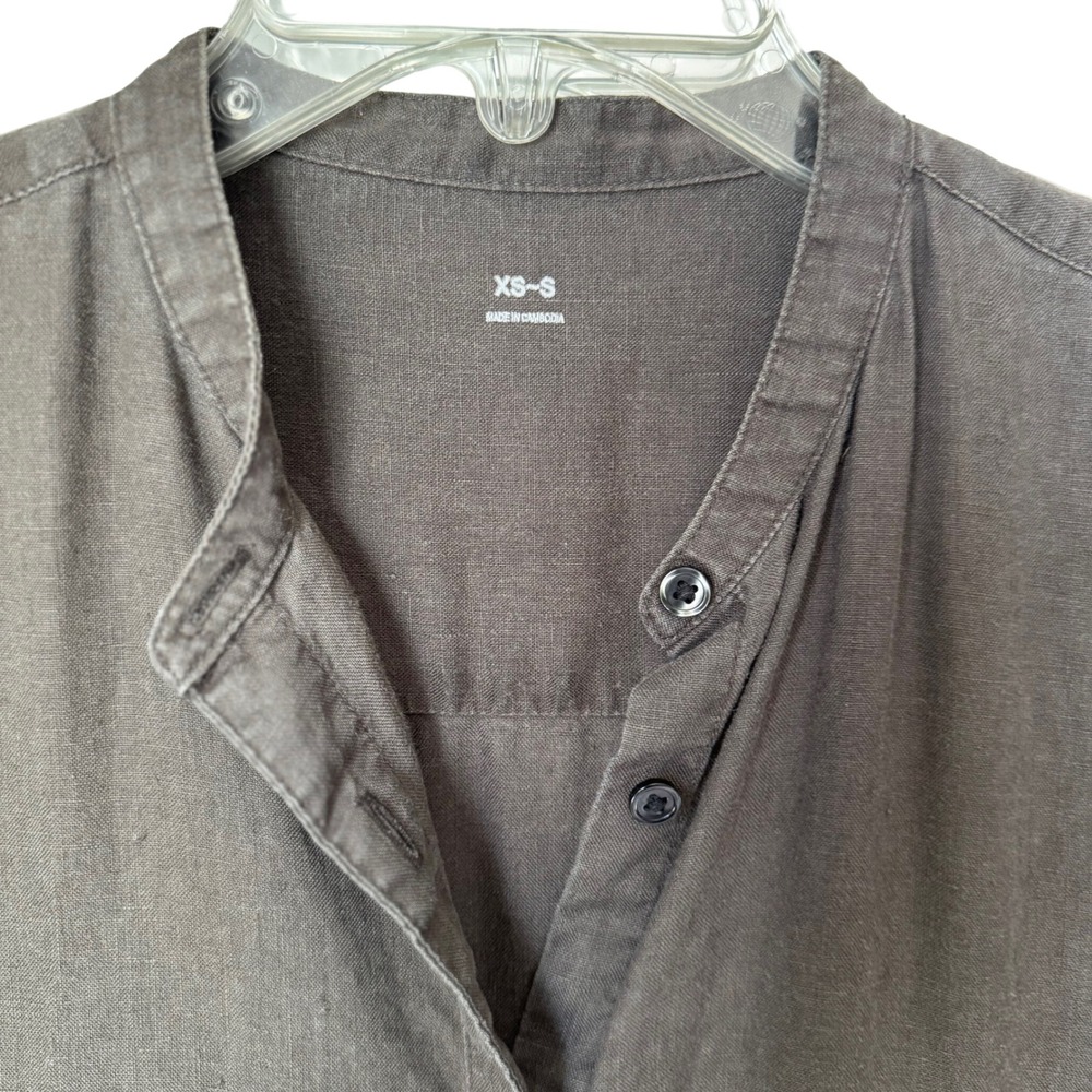 MUJI Linen Band Collar Pockets Sleeveless Button Down Midi Shirt Dress Gray XS S - Picture 2 of 12